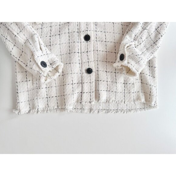 NWOT ZARA White Check Plaid Boucle Tweed Oversized Shirt Jacket Shacket, Size XS - Picture 8 of 16